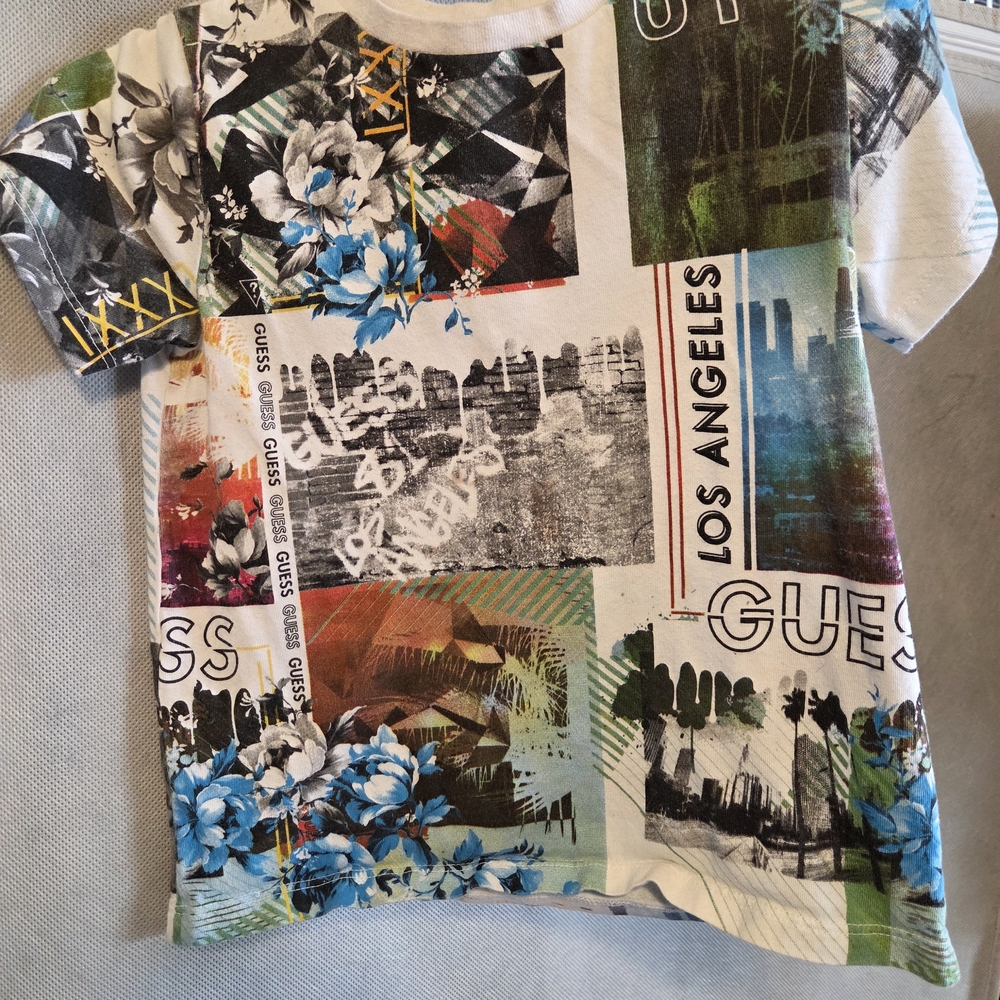 Guess Multicolor Graphic Tee with Floral and City Motif